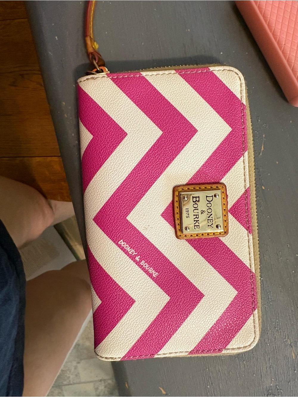 Dooney & Bourke Fuchsia and Cream Chevron Zip Wristlet